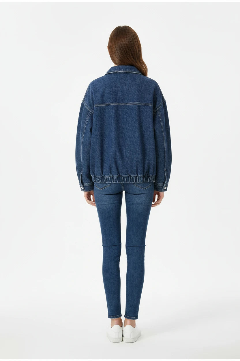 cropped denim jacket women, blue cropped jacket women, women's cropped jacket, stand collar jacket women, relaxed cropped jacket, blue casual jacket women, women's street style jacket, cropped button jacket, women's lightweight jacket, casual women's outerwear, cropped blue jacket, women's spring jacket, women's everyday jacket, relaxed fit jacket