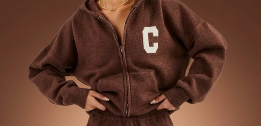 C-Tracksuit wool knit zipper hoodie knit wool sweatpants fall tops