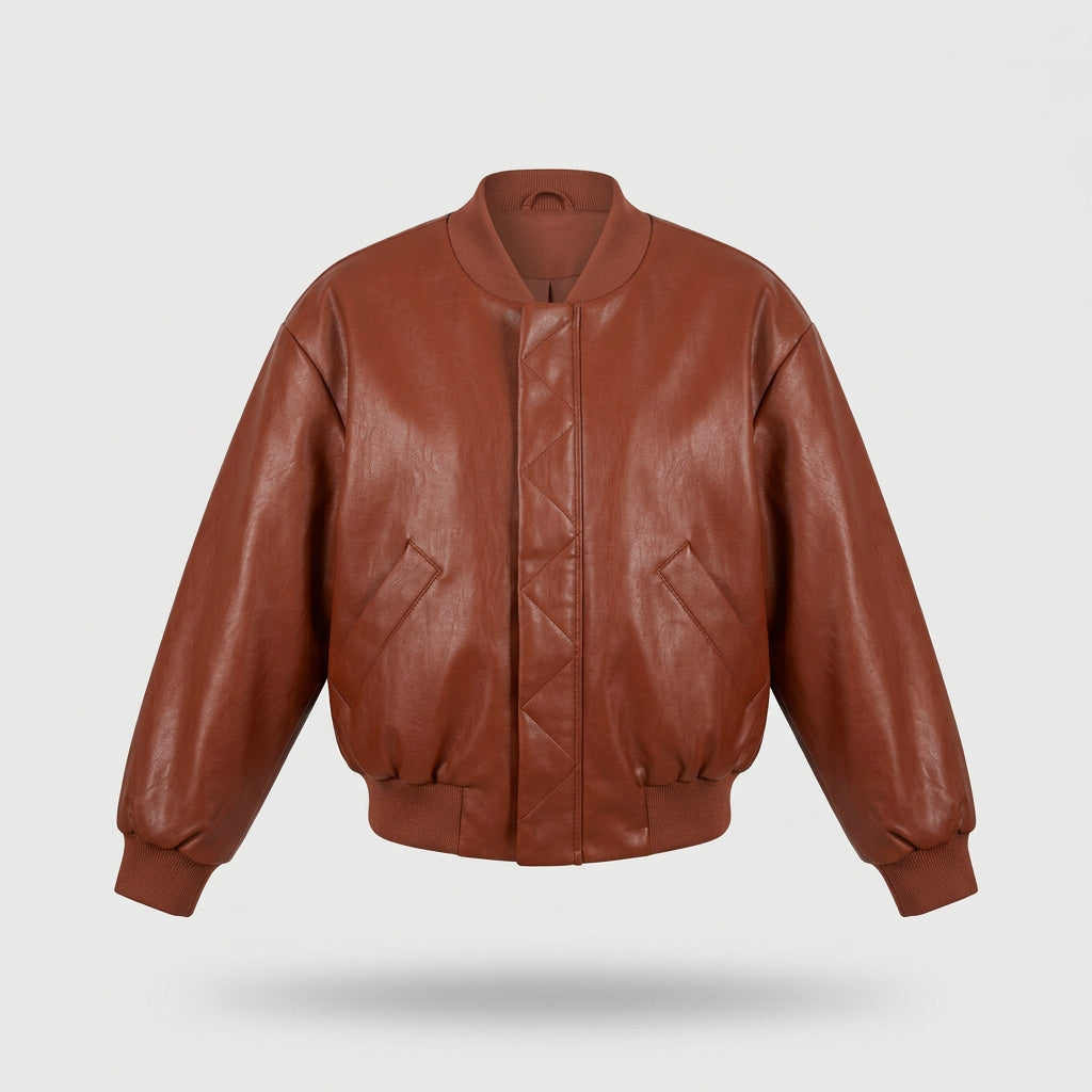 stand-collar faux-leather jacket product photo 25