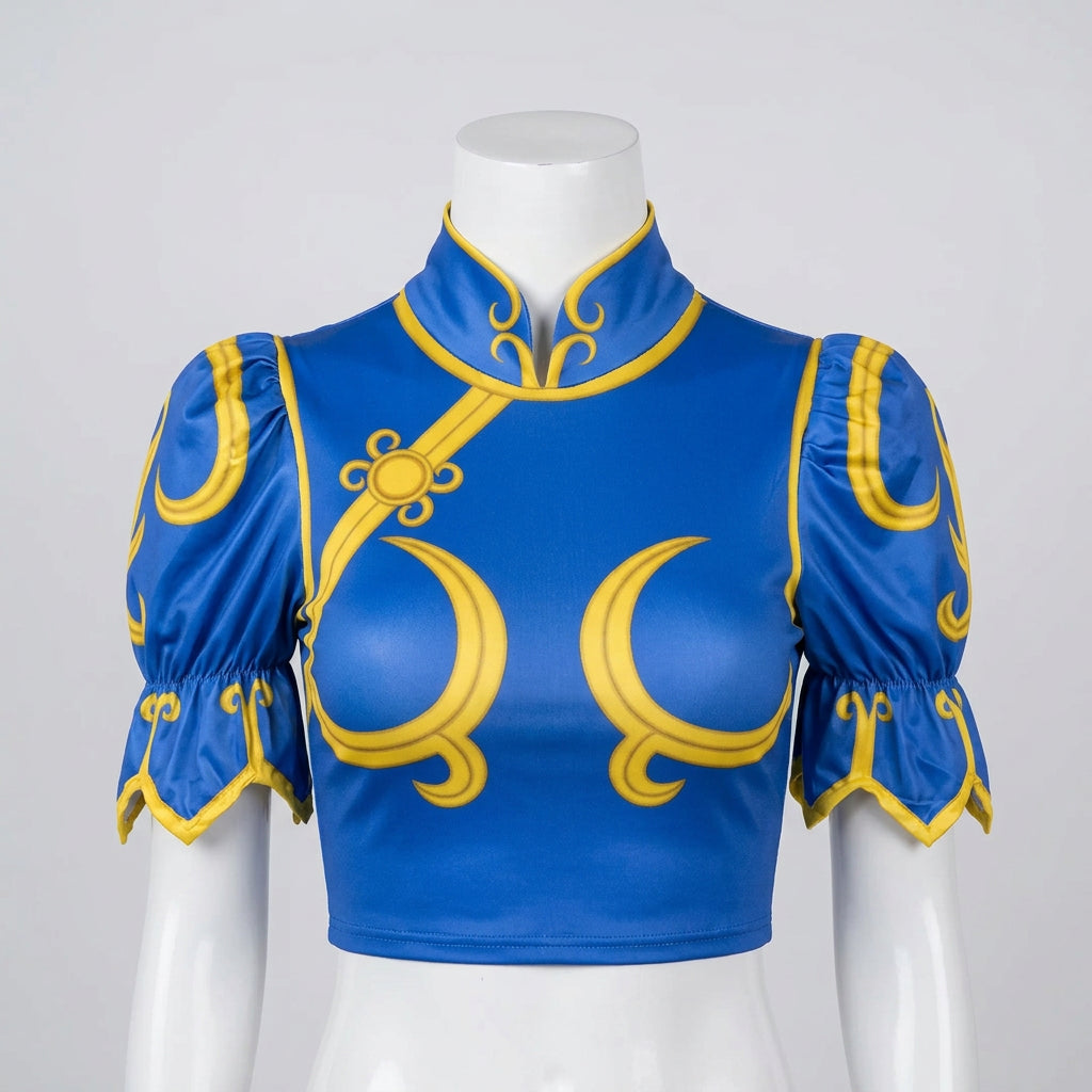 Blue Chun-Li Cosplay Costume Set with Skirt and Optional Bracelets
