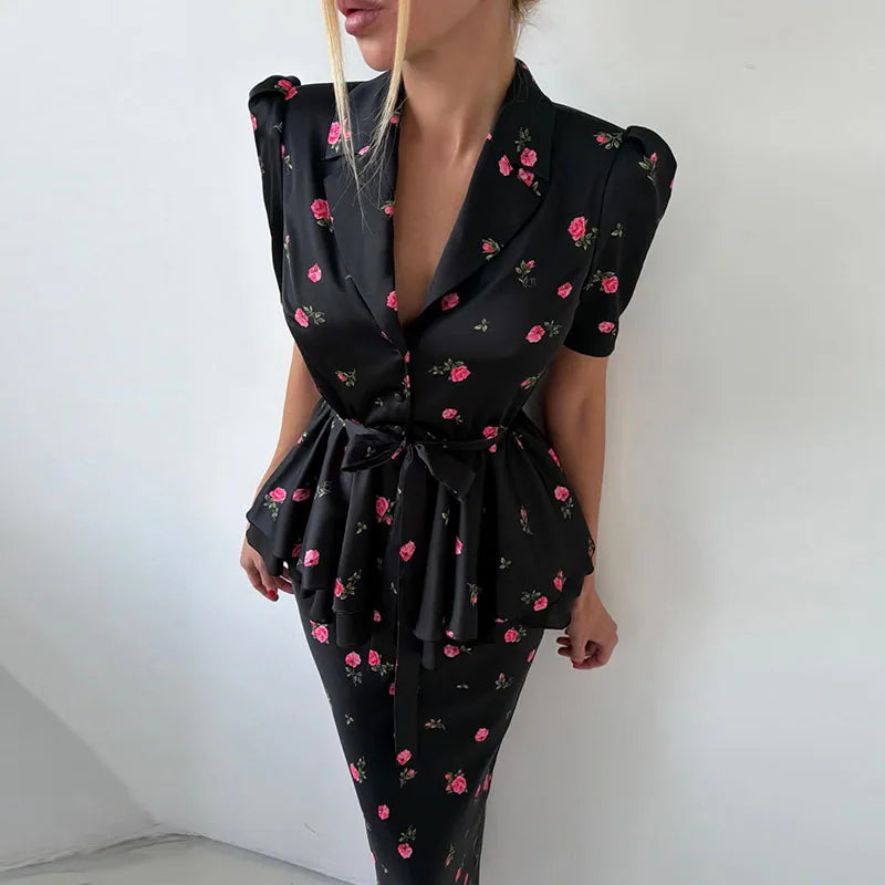 elegant two piece set women, floral bodycon skirt set, summer outfit women 2026, slim fit matching set women, classy women outfit set, structured two piece outfit, women floral skirt set, elegant summer co-ord set, ladies matching outfit set, chic two piece dress alternative, EU size women clothing, cm size chart women outfit