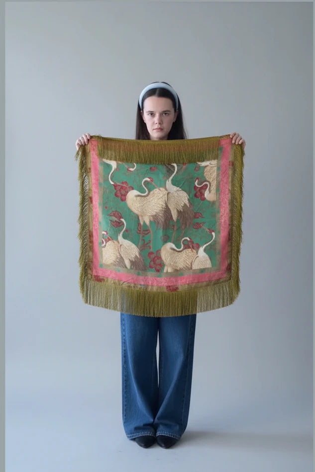 vintage satin scarf, tassel scarf, printed satin scarf, square scarf women, fringe trim scarf, fashion scarf, women's printed scarf, satin neck scarf, shoulder wrap scarf, hair scarf, handbag scarf, 70x70 scarf, versatile fashion accessories, spring summer scarf,