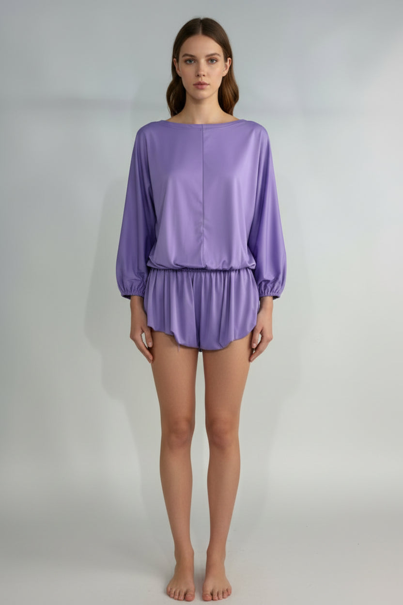 Laurie lavender backless mesh dress.