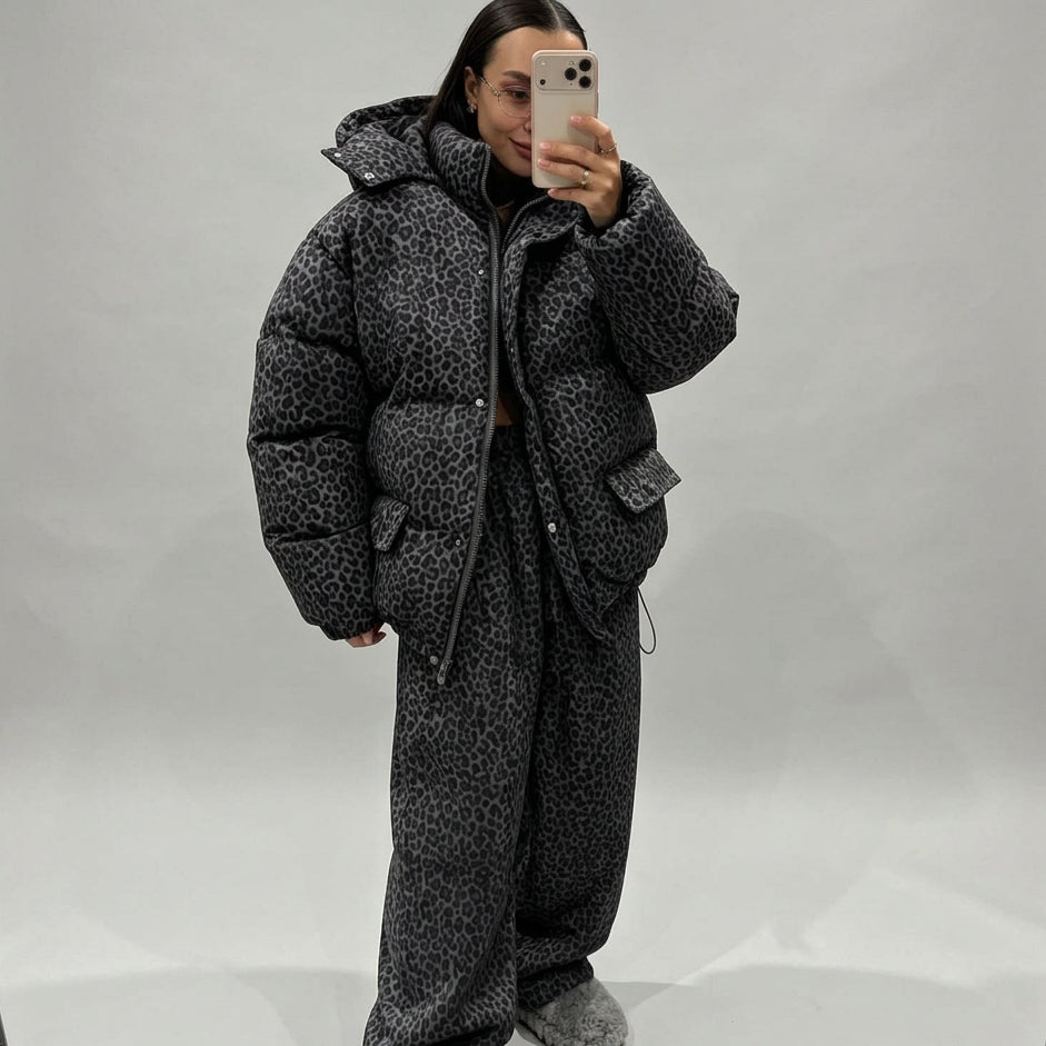Matching puffer jacket and pants in an available colour option