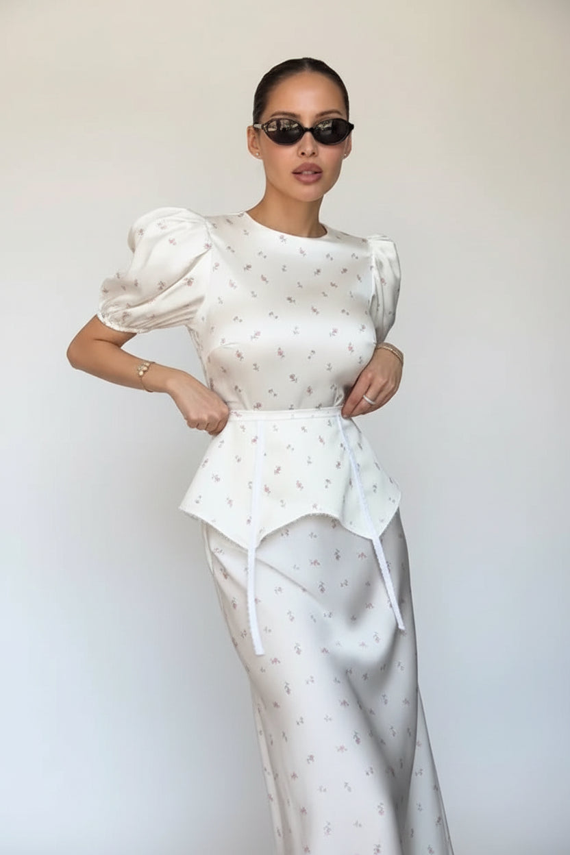 Fanny Floral print puff waistband dress.