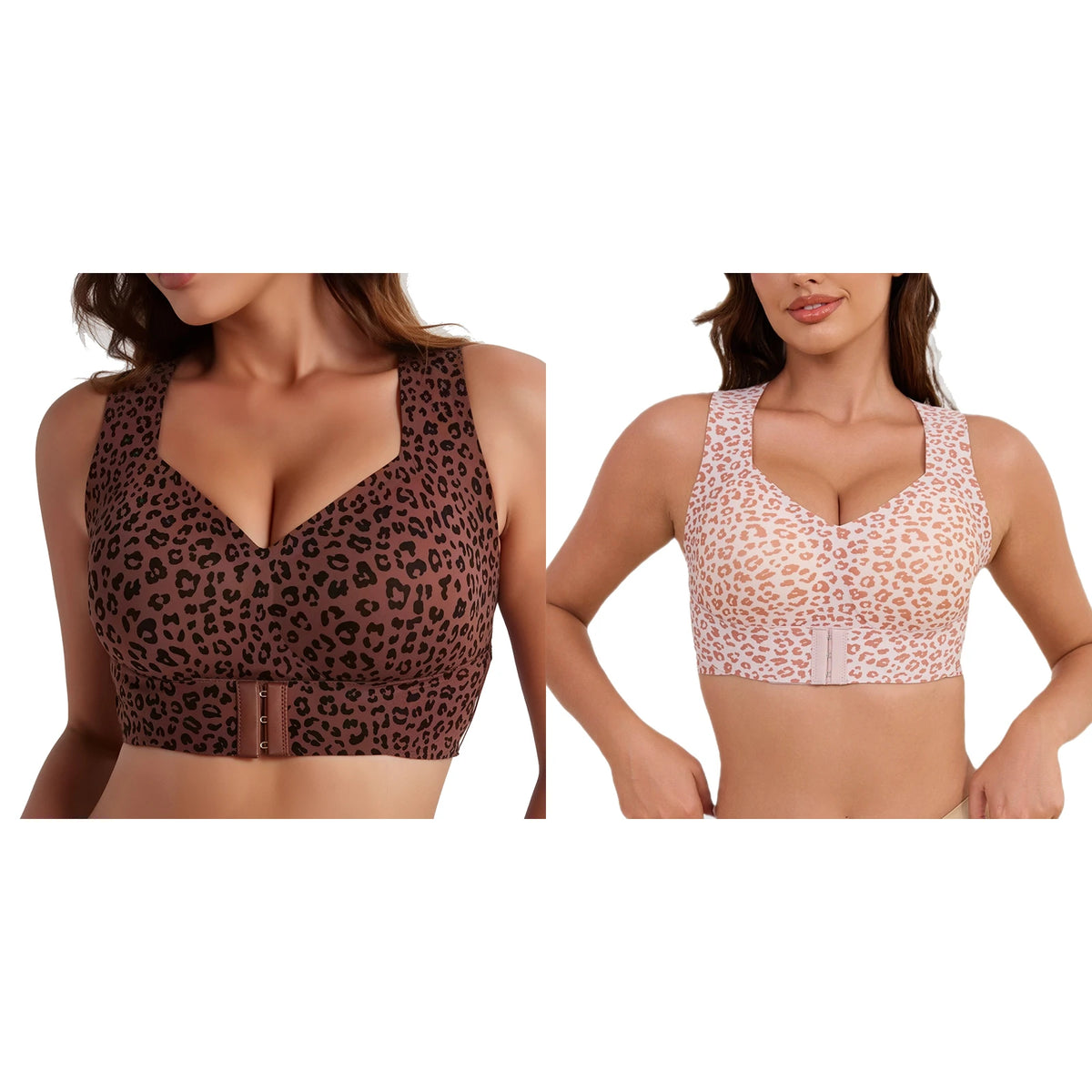 Women's wireless support bra collection, leopard-inspired print options