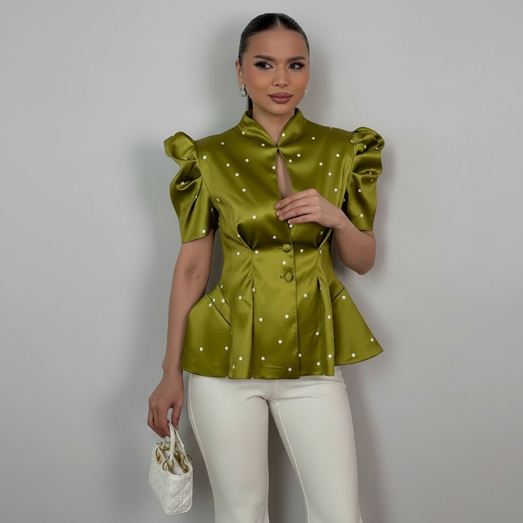 Amelie Printed Peplum Puff-Sleeve Top - GoSobiShop Boutique