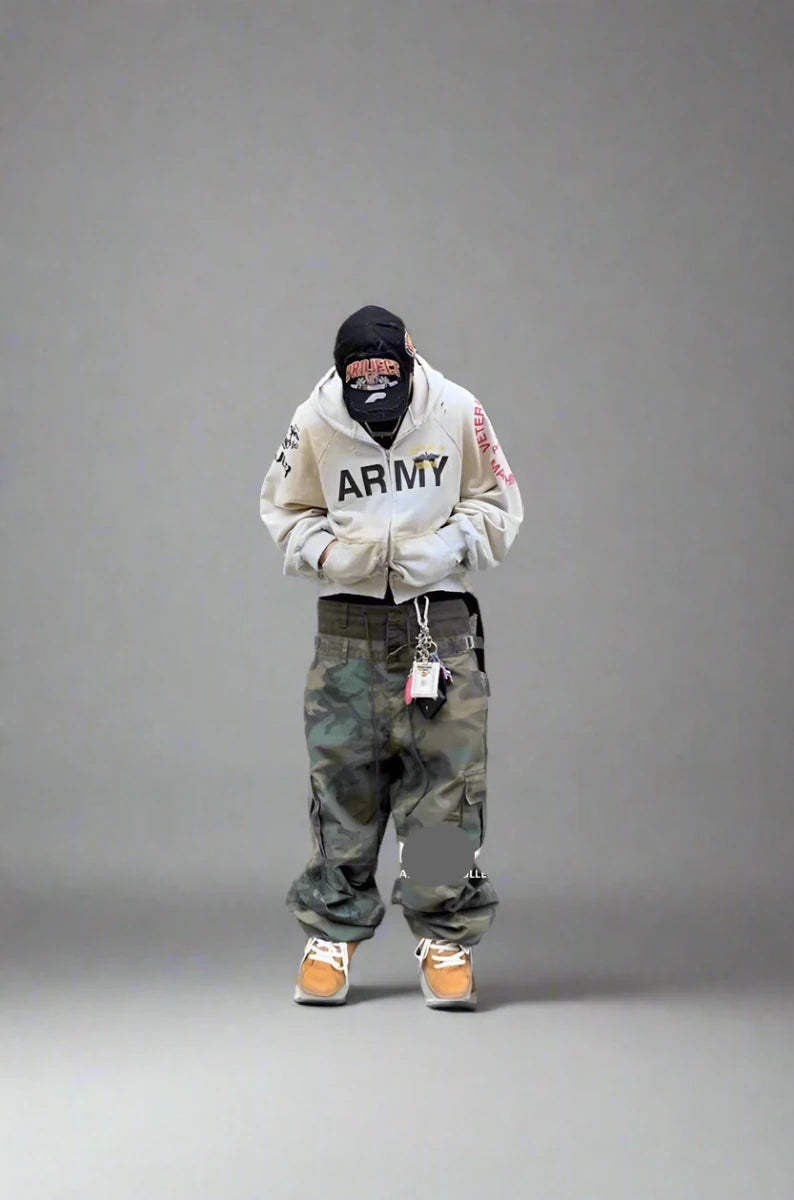 Camo cut up multi - pockets baggy pants - GoSobiShop Boutique
