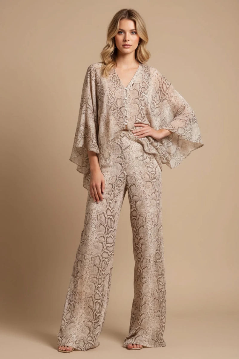 Casual chic boho two piece snake print set spring fashion 2026. - GoSobiShop Boutique