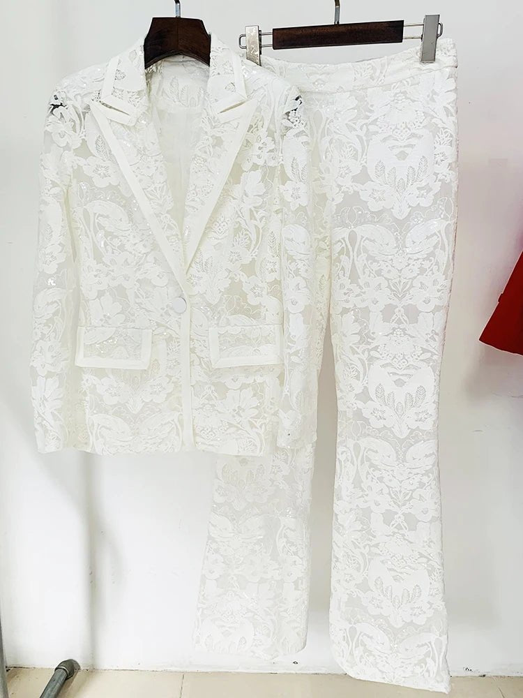 Designer runway sequin embroidered lace 2 piece set. - GoSobiShop Boutique