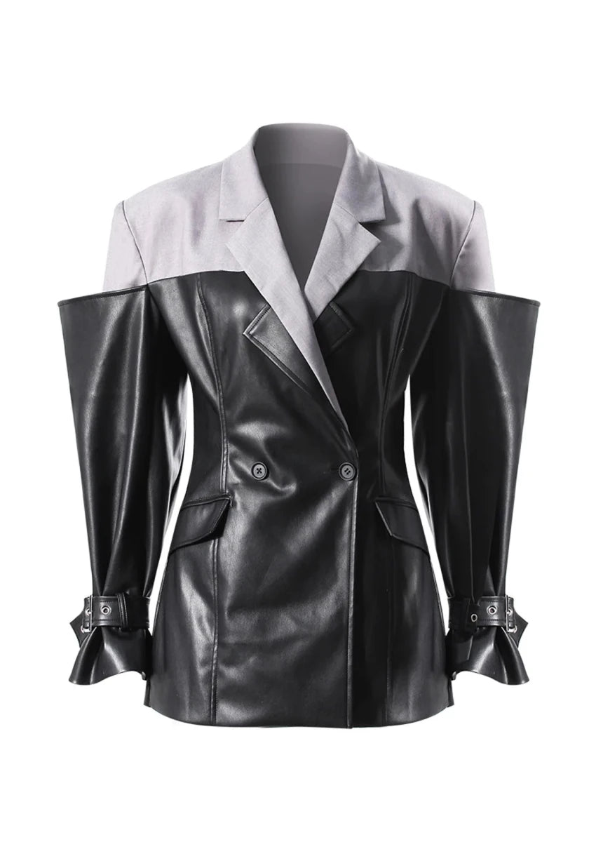 Faux leather two tone blazer. - GoSobiShop Boutique