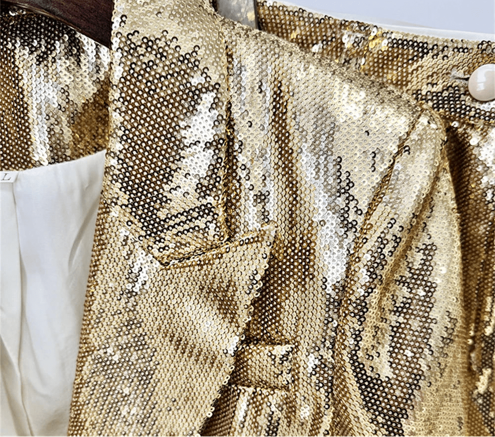 OSCAR Fitted sequined blazer in gold and matching trousers set. - GoSobiShop Boutique