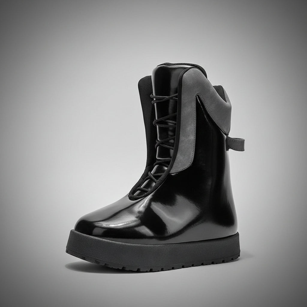 Pathfinder PU leather shiny designer high top warm boots. - GoSobiShop Boutique