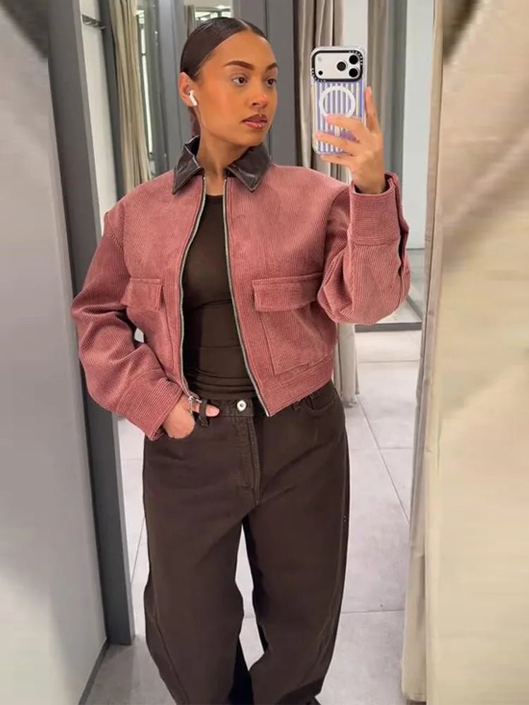 Pink corduroy faux leather jacket. - GoSobiShop Boutique