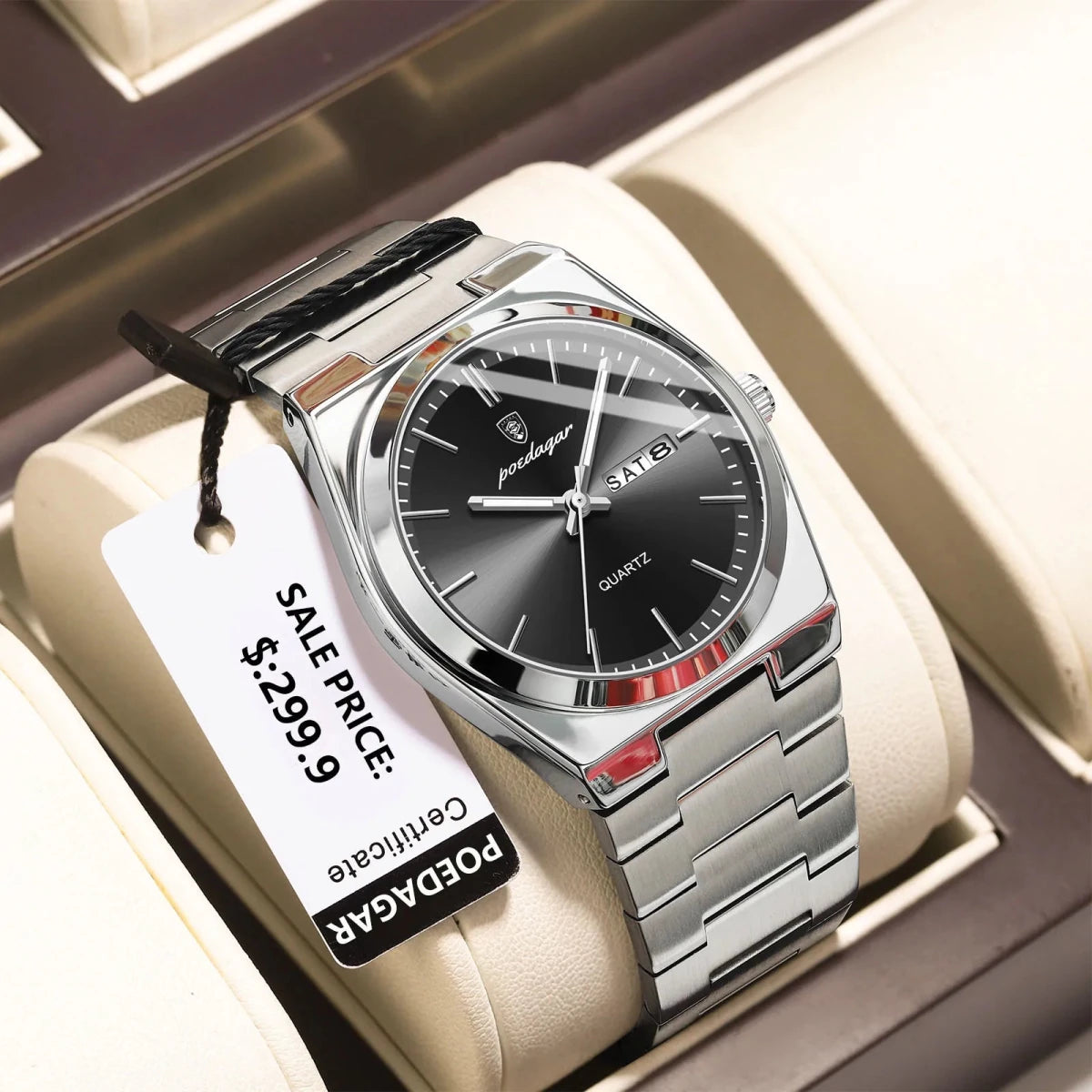 POEDAGAR Watch For men Waterproof Luminous Date Week Stainless Steel Men Watch Casual Quartz +box - GoSobiShop Boutique