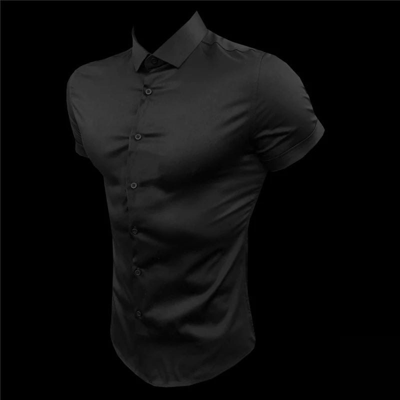 Round stand collar slim fit muscles buttons shirt - GoSobiShop Boutique