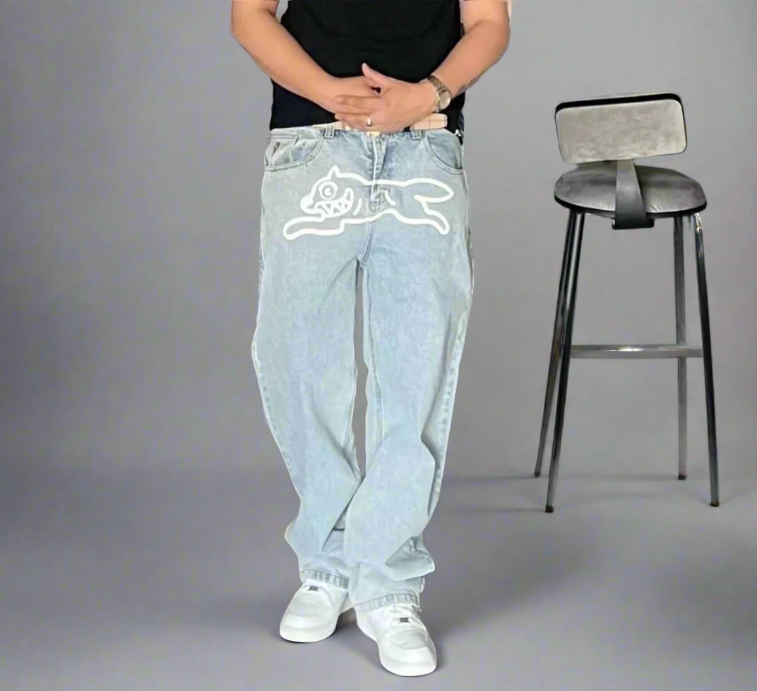 Running dog I.C denim overiszed baggy jeans street wear - GoSobiShop Boutique
