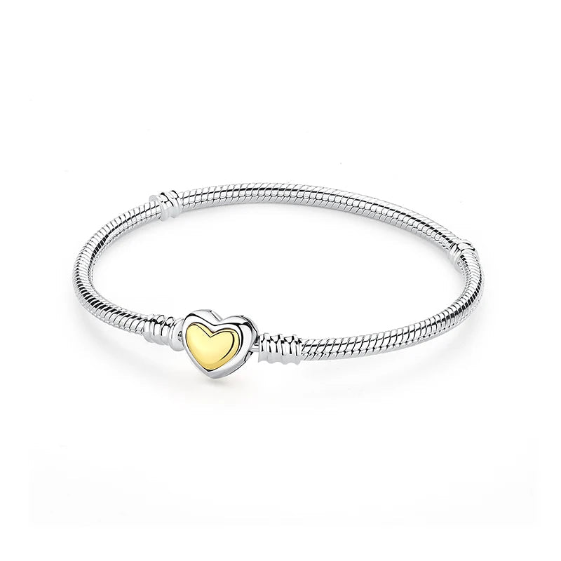 925 Sterling Silver Bracelets Bangles Love Heart Clip Charms Beads Snake Chains. - GoSobiShop Boutique