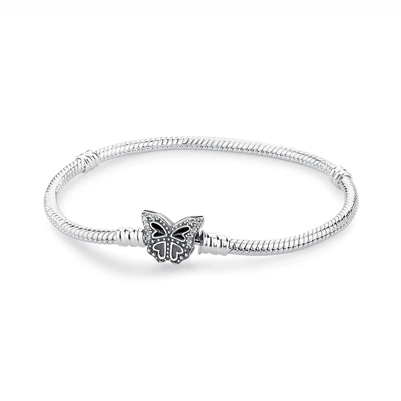 925 Sterling Silver Bracelets Bangles Love Heart Clip Charms Beads Snake Chains. - GoSobiShop Boutique