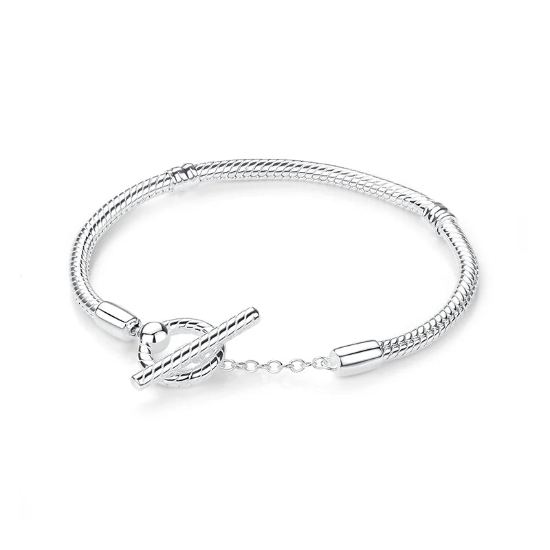 925 Sterling Silver Bracelets Bangles Love Heart Clip Charms Beads Snake Chains. - GoSobiShop Boutique