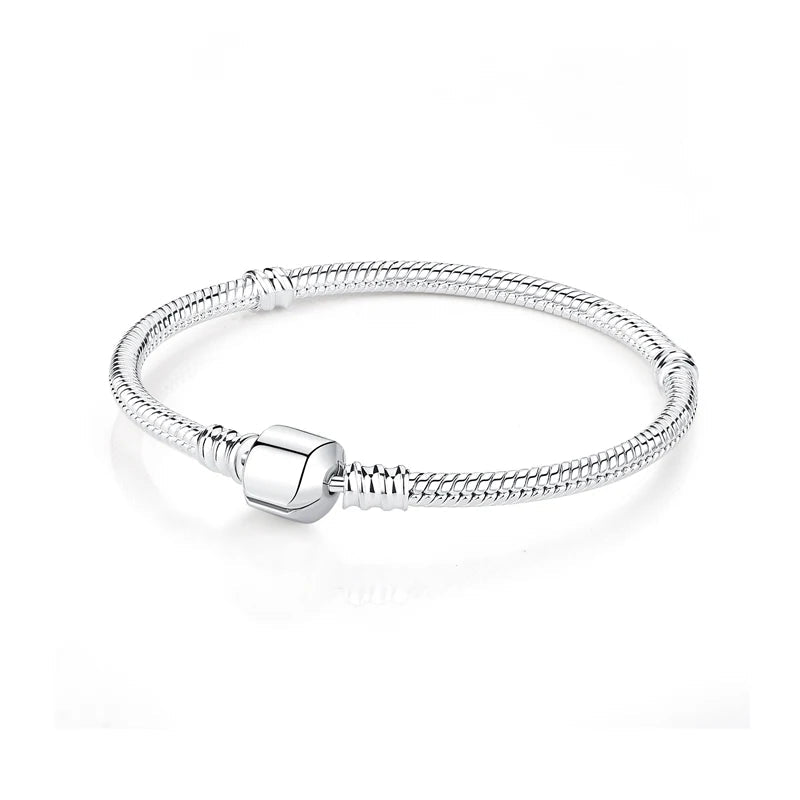 925 Sterling Silver Bracelets Bangles Love Heart Clip Charms Beads Snake Chains. - GoSobiShop Boutique