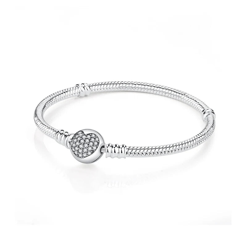 925 Sterling Silver Bracelets Bangles Love Heart Clip Charms Beads Snake Chains. - GoSobiShop Boutique