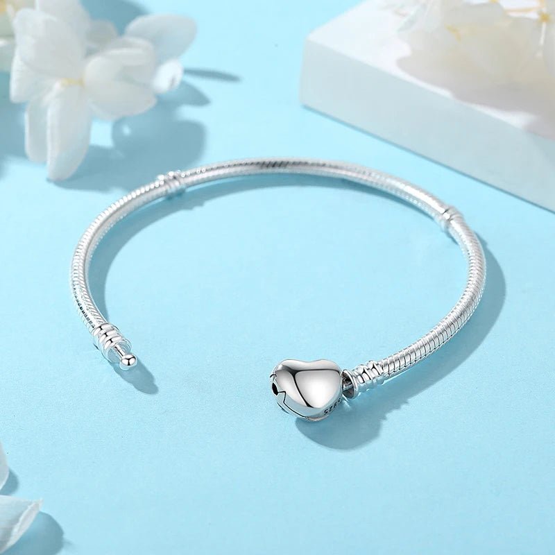 925 Sterling Silver Bracelets Bangles Love Heart Clip Charms Beads Snake Chains. - GoSobiShop Boutique