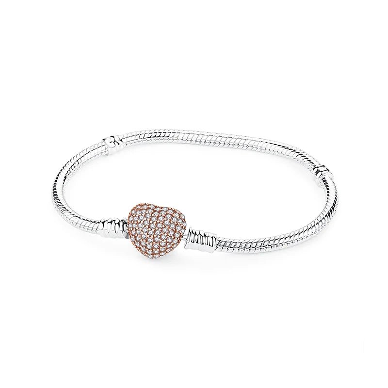 925 Sterling Silver Bracelets Bangles Love Heart Clip Charms Beads Snake Chains. - GoSobiShop Boutique