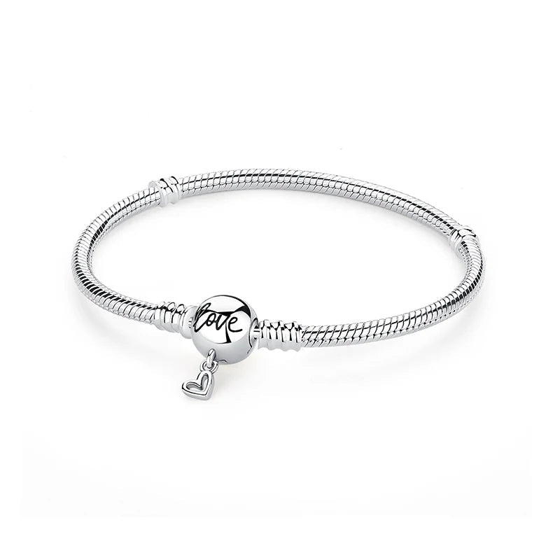 925 Sterling Silver Bracelets Bangles Love Heart Clip Charms Beads Snake Chains. - GoSobiShop Boutique