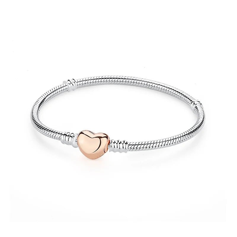 925 Sterling Silver Bracelets Bangles Love Heart Clip Charms Beads Snake Chains. - GoSobiShop Boutique