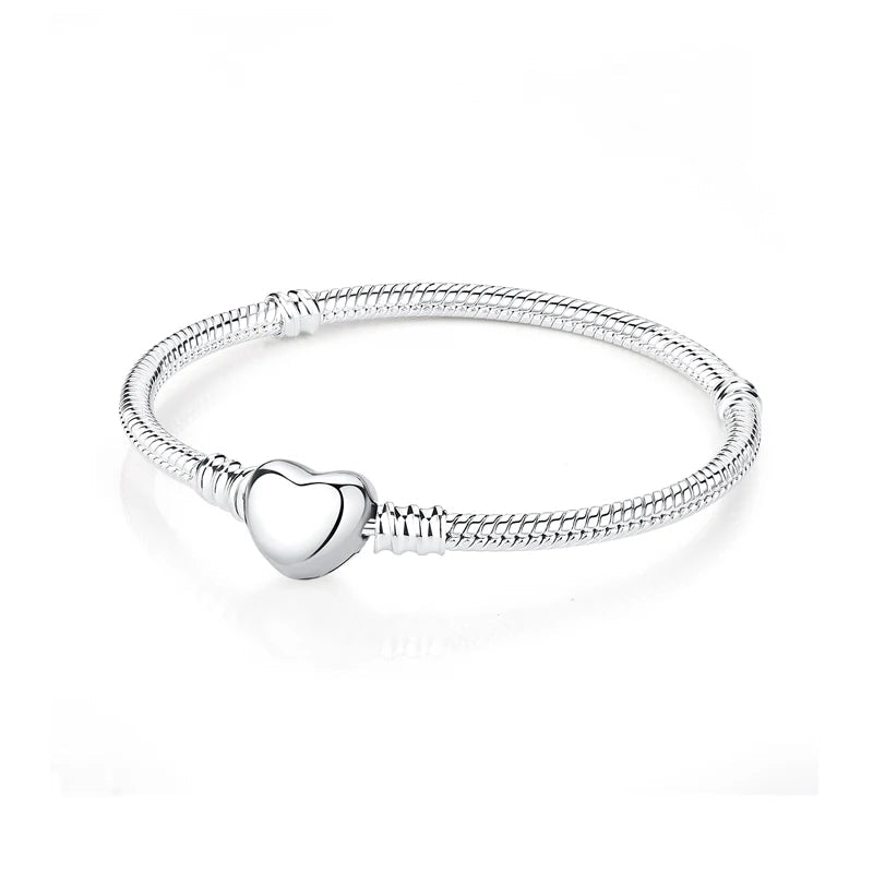 925 Sterling Silver Bracelets Bangles Love Heart Clip Charms Beads Snake Chains. - GoSobiShop Boutique