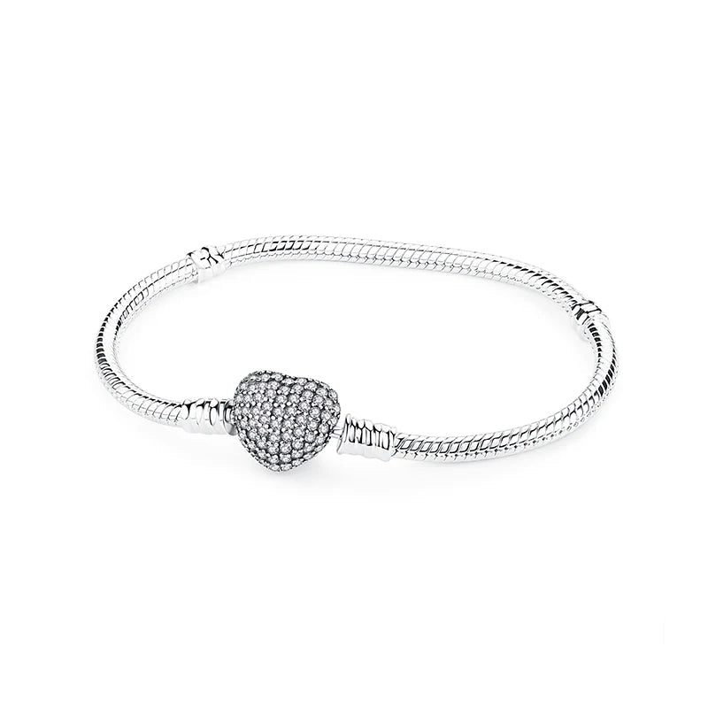 925 Sterling Silver Bracelets Bangles Love Heart Clip Charms Beads Snake Chains. - GoSobiShop Boutique