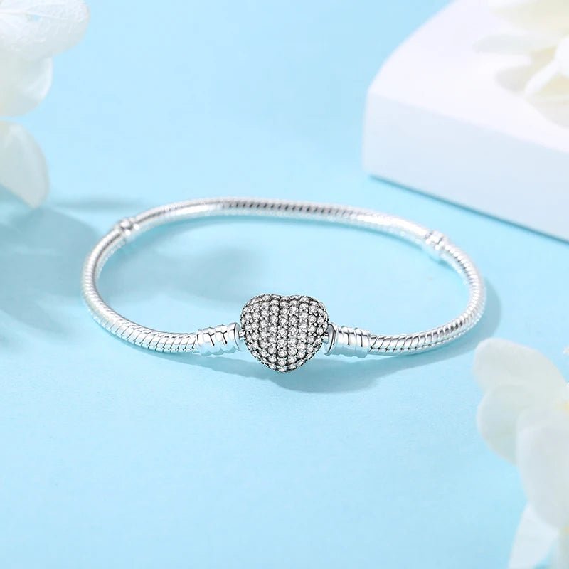 925 Sterling Silver Bracelets Bangles Love Heart Clip Charms Beads Snake Chains. - GoSobiShop Boutique