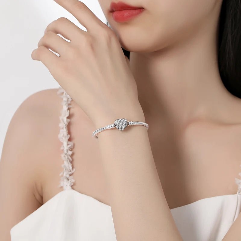 925 Sterling Silver Bracelets Bangles Love Heart Clip Charms Beads Snake Chains. - GoSobiShop Boutique