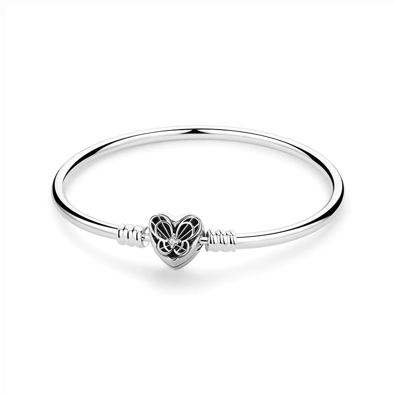 925 Sterling Silver Bracelets Bangles Love Heart Clip Charms Beads Snake Chains. - GoSobiShop Boutique