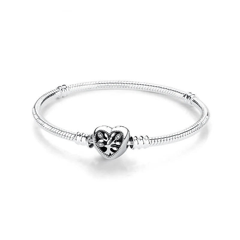 925 Sterling Silver Bracelets Bangles Love Heart Clip Charms Beads Snake Chains. - GoSobiShop Boutique