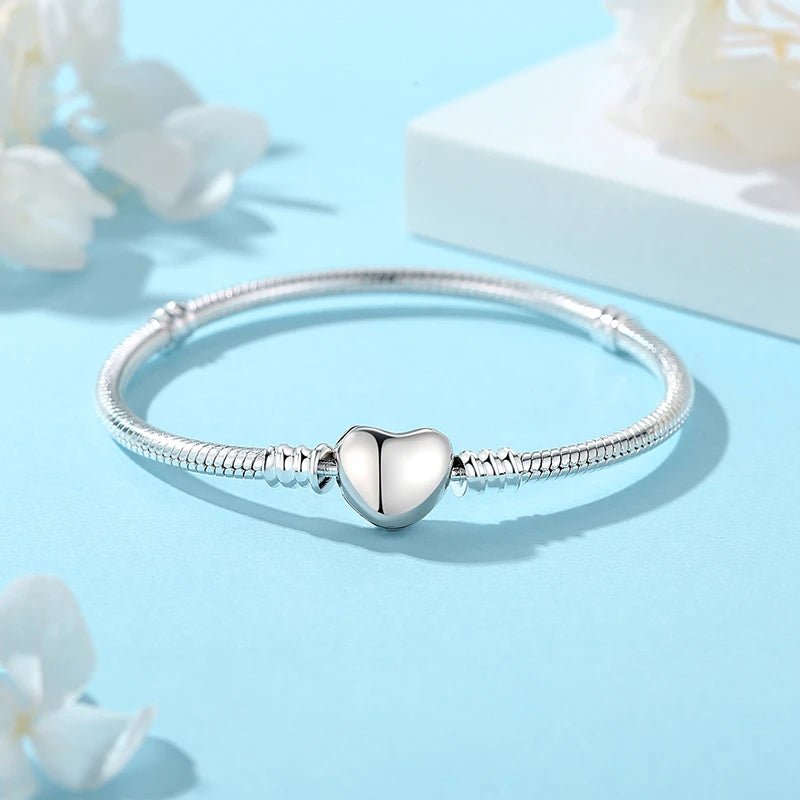 925 Sterling Silver Bracelets Bangles Love Heart Clip Charms Beads Snake Chains. - GoSobiShop Boutique