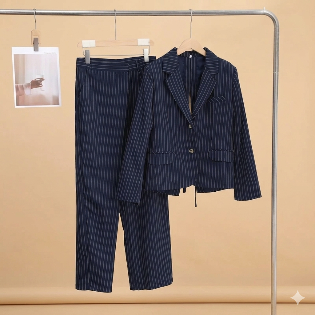 women’s pinstripe suit set, tailored blazer and trousers set, women’s professional suit, elegant blazer set for women, office wear suit set, business casual women outfit, women’s matching blazer trousers, luxury women’s suit, oversized pinstripe blazer, high waisted tailored trousers, chic women’s co ord set, modern power suit women, sophisticated women’s fashion, women’s formal outfit set, ladies business suit, fashionable women’s tailoring, classy women’s blazer set, trendy women’s suit set, smart casual 