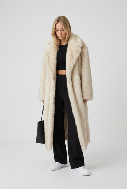 Gradient faux fur coat shown from another angle