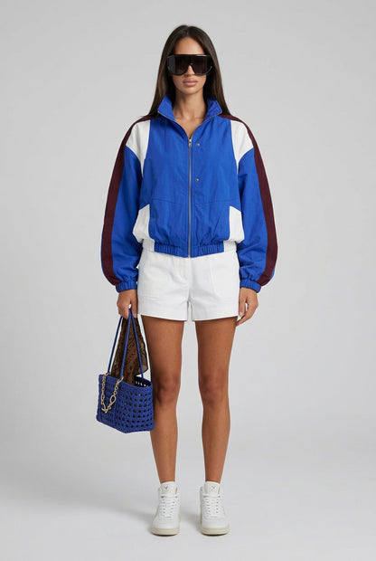 Sienna blue color-block zip-up jacket and matching pants set