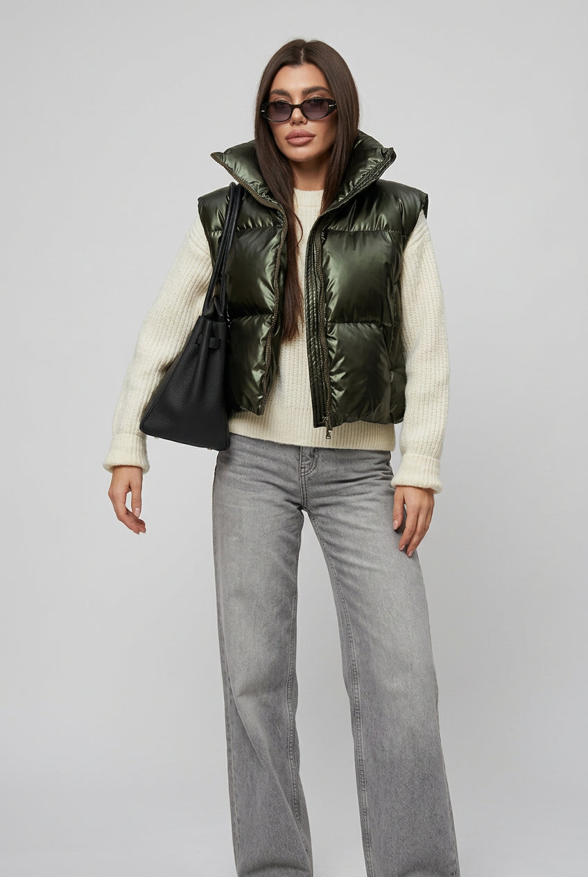 Padded hood and collar detail on The Nova Puffer