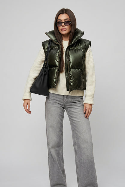 Padded hood and collar detail on The Nova Puffer