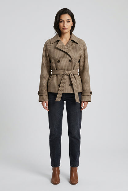Gingham short trench coat product photo 12