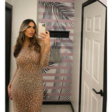 ladies  Glitter sequined Maxi Dress Mesh See-Through Split Fashion Long Sleeve cover up sequin dress
