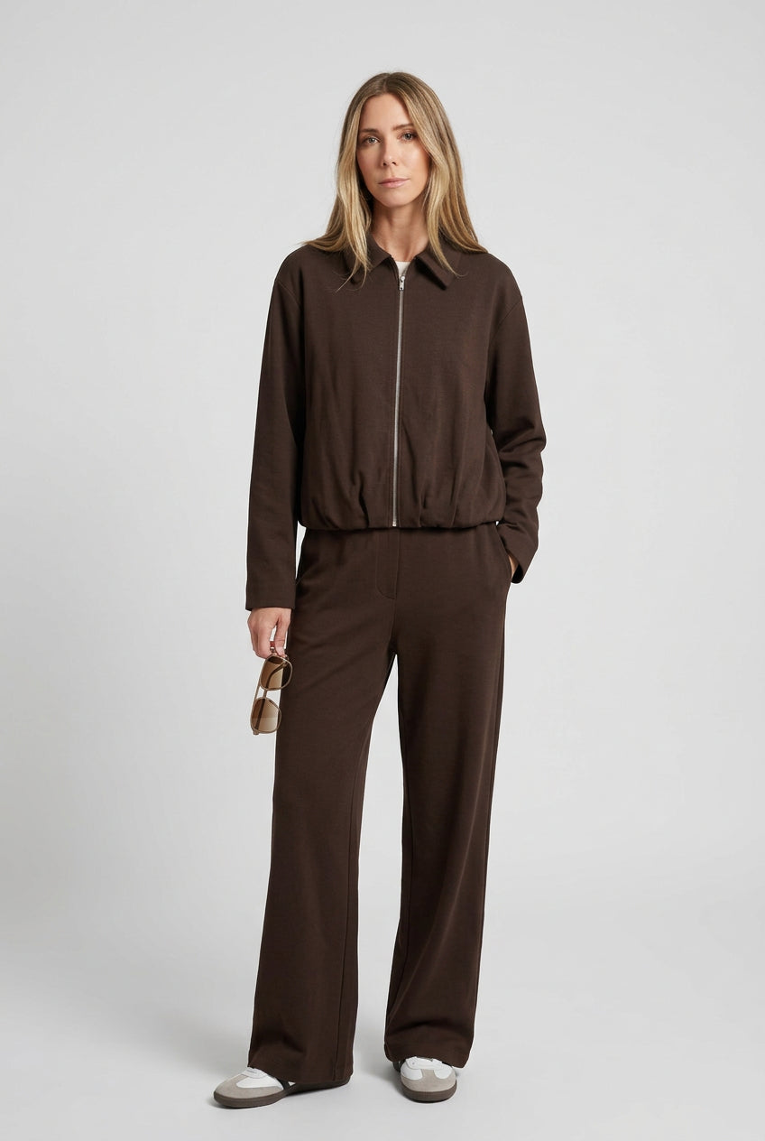 Vintage brown zip-up cropped jacket front view
