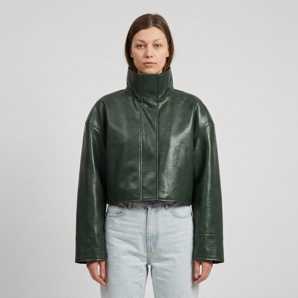 Relaxed faux-leather zip-up jacket product photo 34