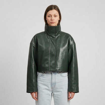 Relaxed faux-leather zip-up jacket product photo 34