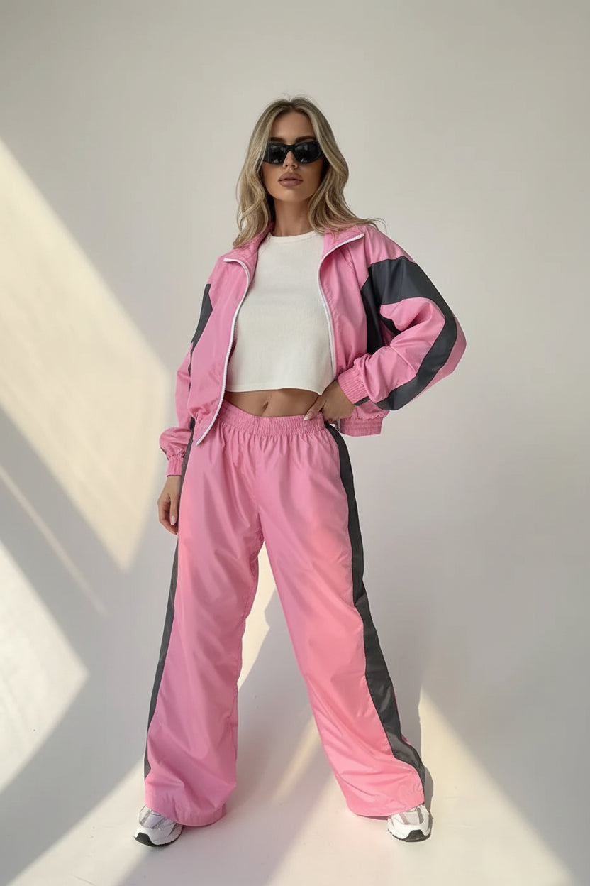 women's two piece set, women's matching set, color block two piece set, women's tracksuit, women's zip up jacket set, women's pants set, women's streetwear set, color block tracksuit women, women's casual two piece outfit, women's sporty set, women's matching pants outfit, women's jacket and pants set, zip up tracksuit women, straight leg pants set women, high waisted pants set, women's athleisure set, women's travel outfit set, airport outfit women, casual matching set women, streetwear outfit women, color