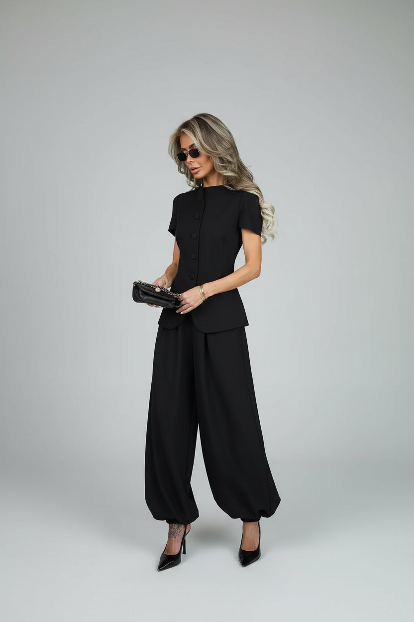 women's two piece set, women's matching set, women's top and pants set, two piece outfit for women, women's trouser set, women's summer set, short sleeve two piece set, high waist pants set, women's casual set, women's vacation outfit, women's brunch outfit, women's dinner outfit, women's resort wear, matching top and pants, women's coordinated outfit, elegant two piece outfit, women's fashion set, black two piece set, blue two piece set, yellow two piece set