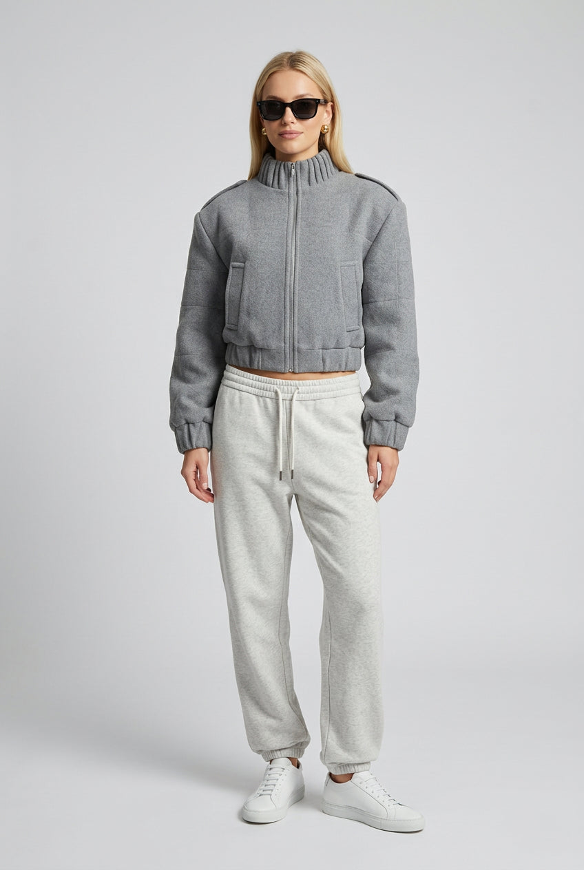 Close-up detail of the double-zip front on the Signature Double-Zip Jacket